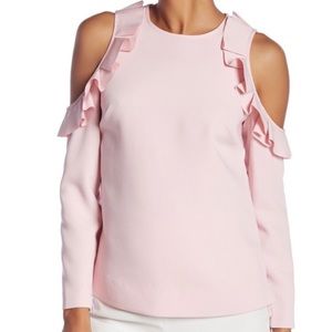 Ted Baker Cold Shoulder Ruffle Top Size 1 Dusty Rose (NWOT)